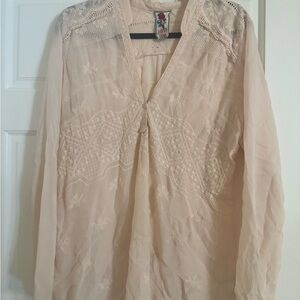 Johnny Was Pale Pink Embroidered Top
